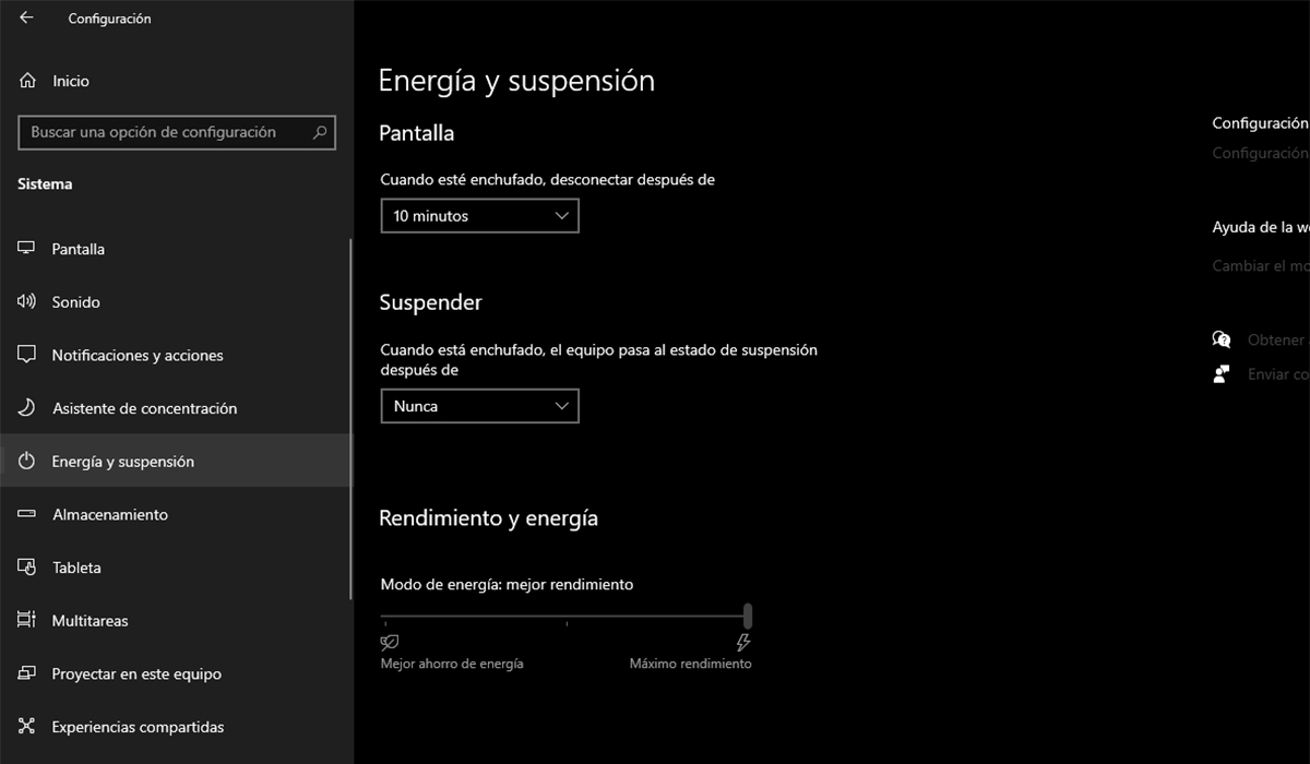Trucos para mejorar el rendimiento de tu ordenador Windows 10: configuración de energía